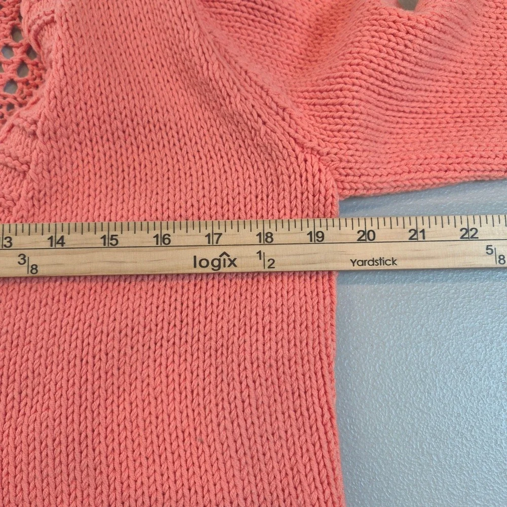 Soft Surroundings Coral Orange Crochet Knit Button Front Cardigan Sweater‎ PM